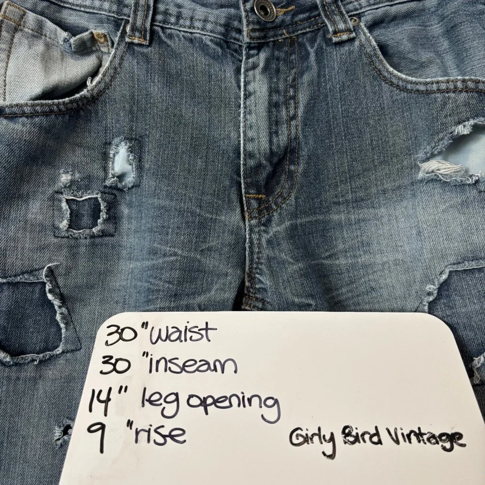 Lazer Mens 30x32‎ Straight Leg Jeans Blue Jeans Distressed Patchwork Grunge